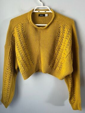BDG Cropped Mustard Textured Cotton Blend Knit Crewneck Sweater Size S